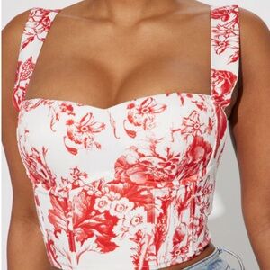 Fashion Nova Floral Red and White Women's Top
